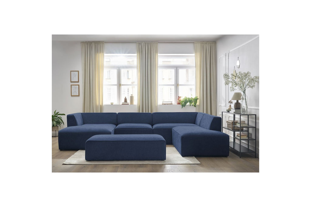 Fixed Panoramic Sofa - Megeve - With Pouffe - Textured Fabric - Left Corner