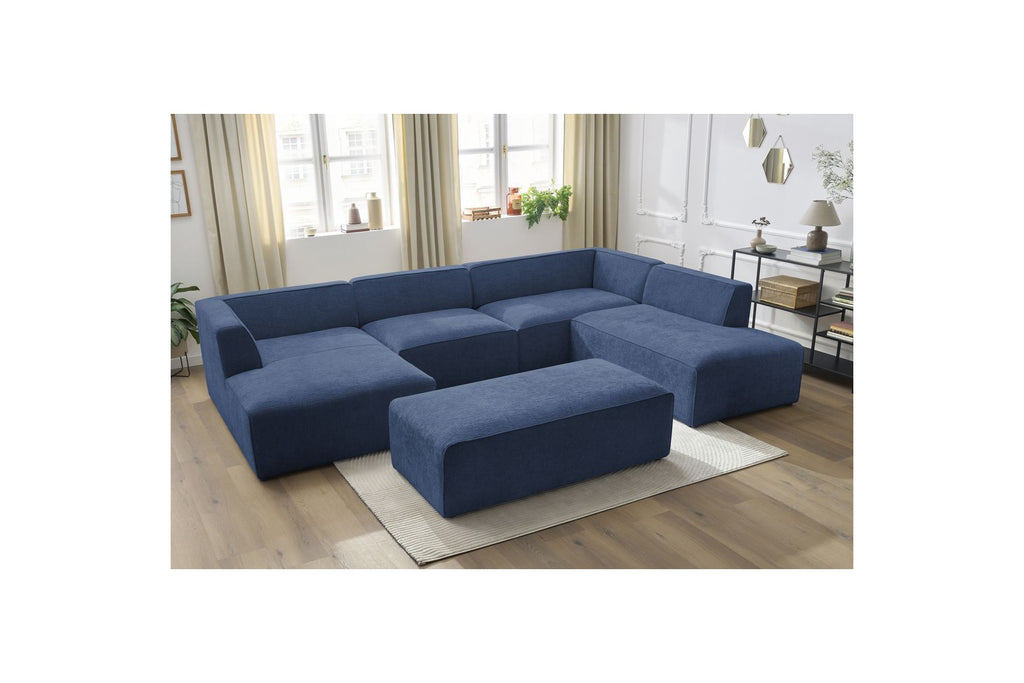 Fixed Panoramic Sofa - Megeve - With Pouffe - Textured Fabric - Left Corner