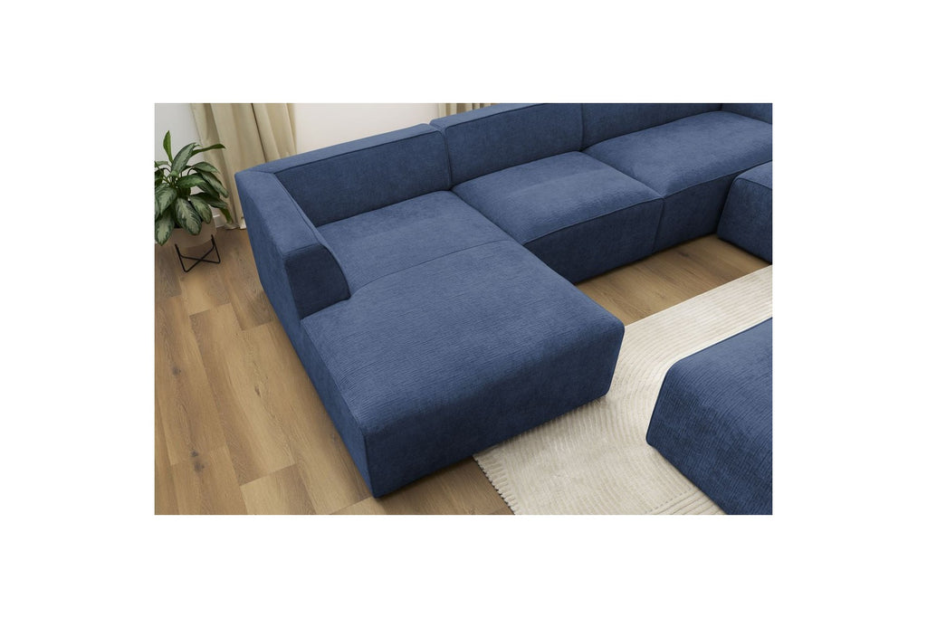 Fixed Panoramic Sofa - Megeve - With Pouffe - Textured Fabric - Left Corner