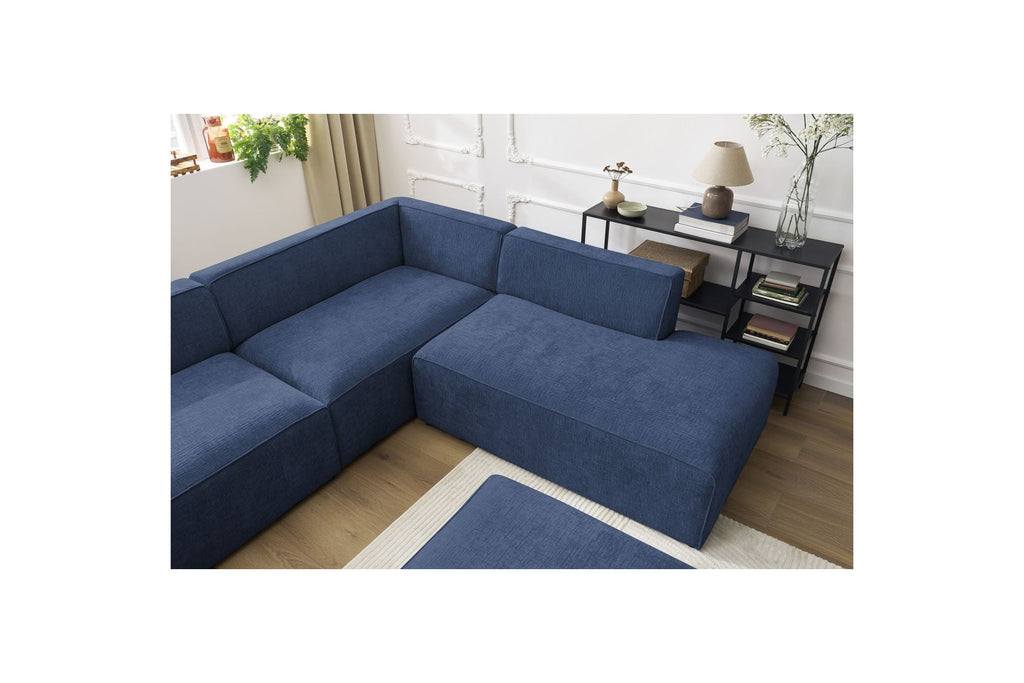 Fixed Panoramic Sofa - Megeve - With Pouffe - Textured Fabric - Left Corner