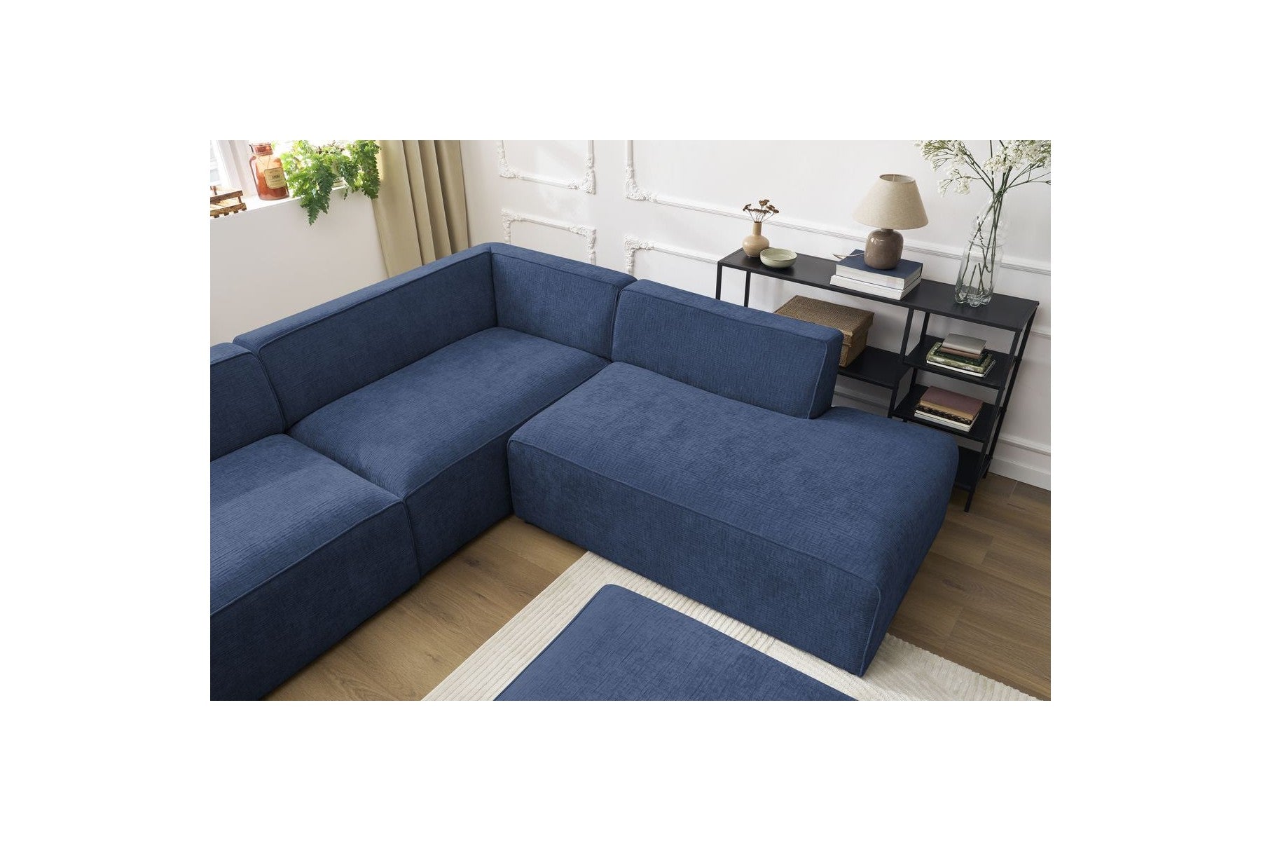 Fixed Panoramic Sofa - Megeve - With Pouffe - Textured Fabric - Left Corner