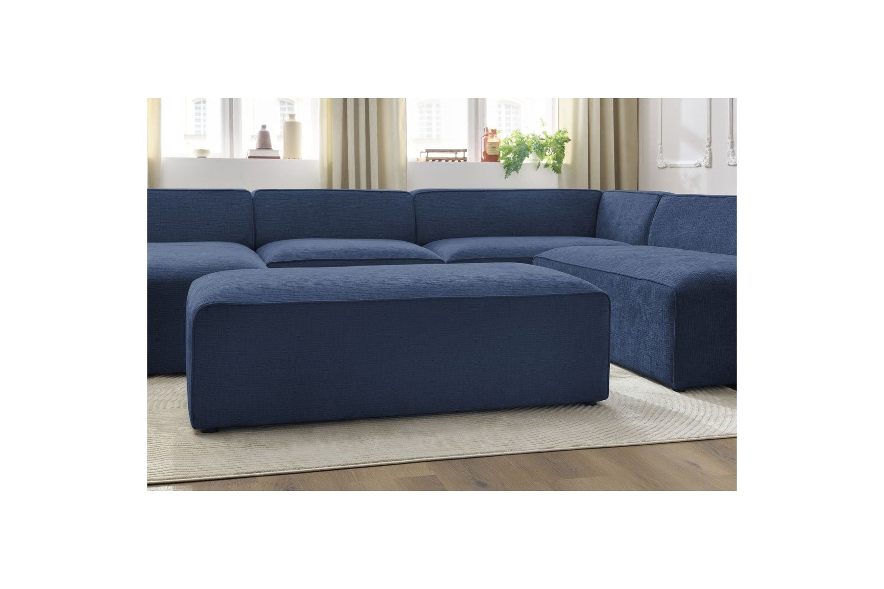 Fixed Panoramic Sofa - Megeve - With Pouffe - Textured Fabric - Left Corner