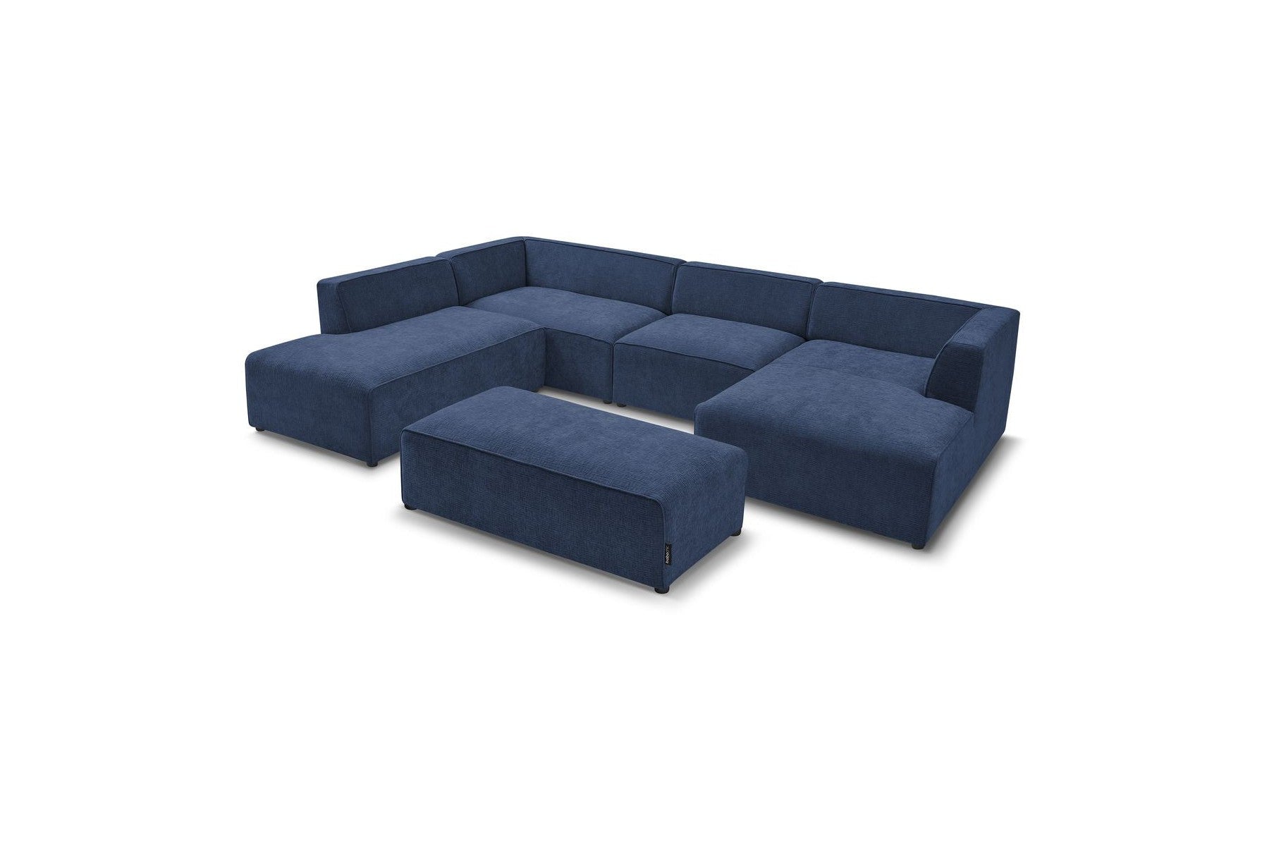 Fixed Panoramic Sofa - Megeve - With Pouffe - Textured Fabric - Right-Hand Corner