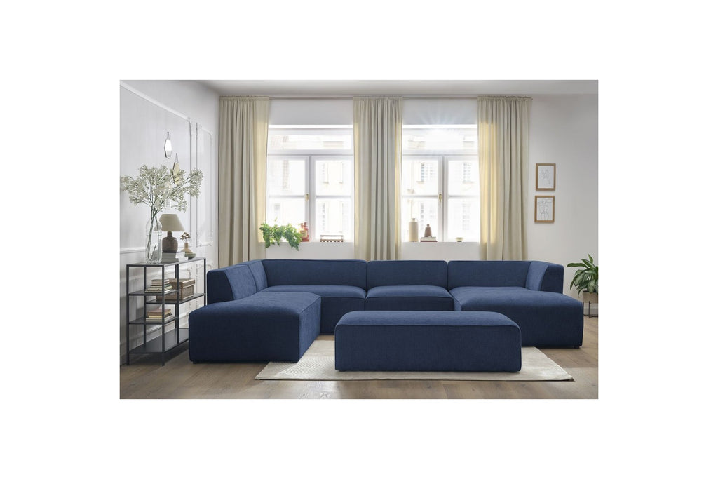 Fixed Panoramic Sofa - Megeve - With Pouffe - Textured Fabric - Right-Hand Corner