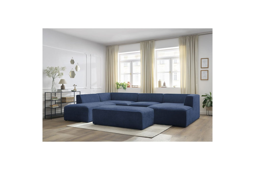 Fixed Panoramic Sofa - Megeve - With Pouffe - Textured Fabric - Right-Hand Corner