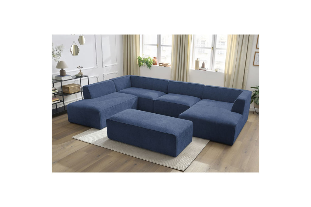 Fixed Panoramic Sofa - Megeve - With Pouffe - Textured Fabric - Right-Hand Corner