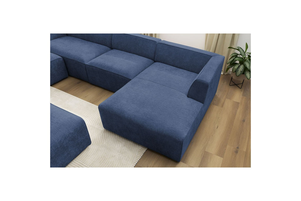 Fixed Panoramic Sofa - Megeve - With Pouffe - Textured Fabric - Right-Hand Corner