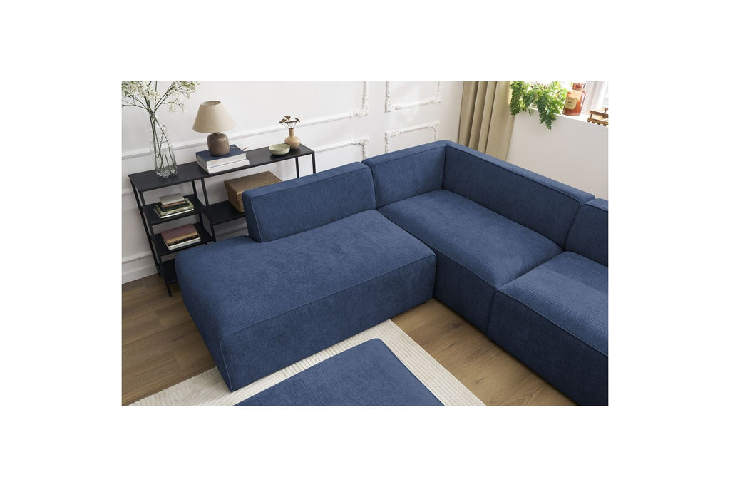 Fixed Panoramic Sofa - Megeve - With Pouffe - Textured Fabric - Right-Hand Corner