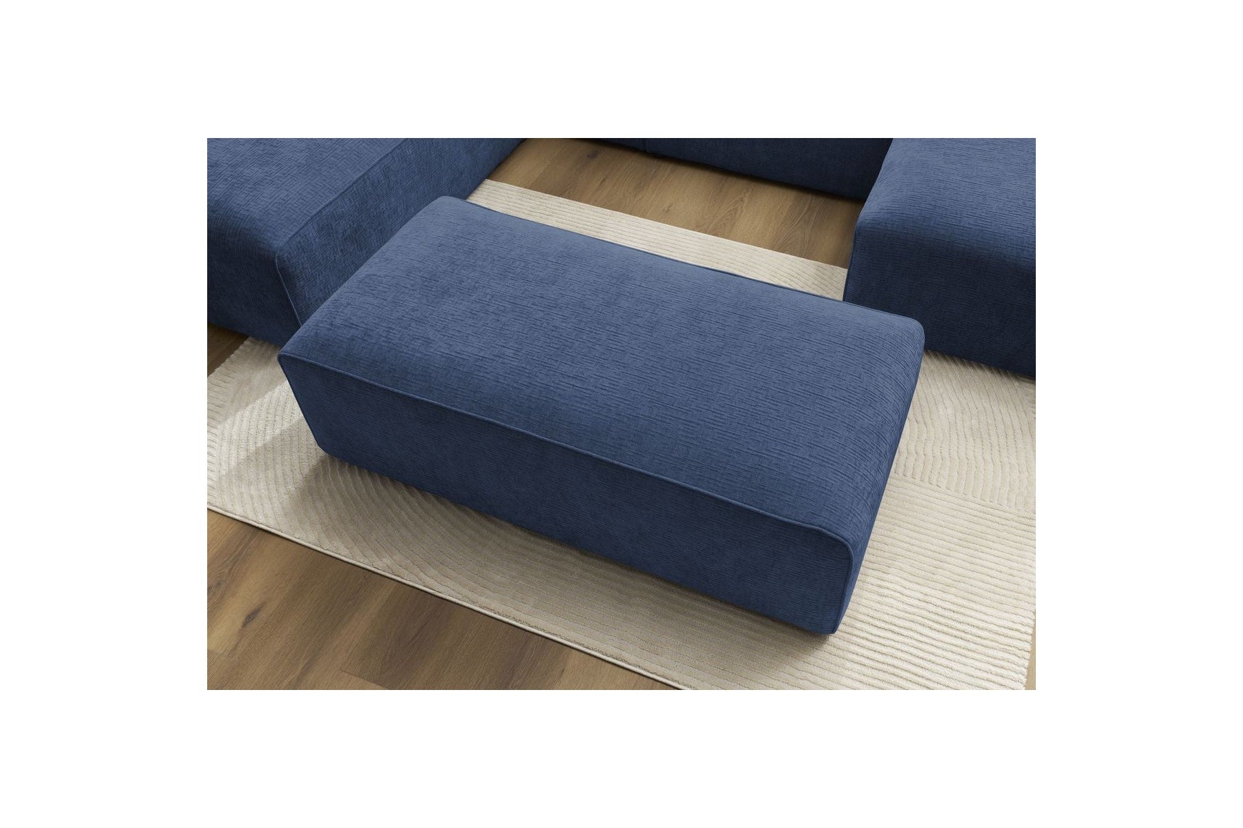 Fixed Panoramic Sofa - Megeve - With Pouffe - Textured Fabric - Right-Hand Corner