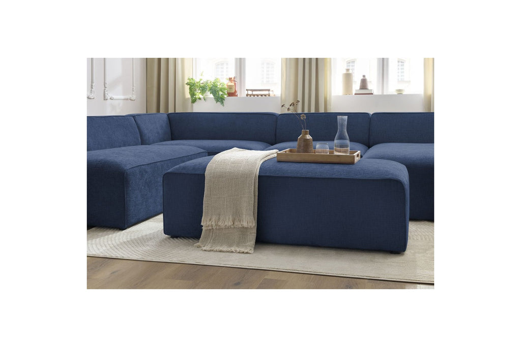 Fixed Panoramic Sofa - Megeve - With Pouffe - Textured Fabric - Right-Hand Corner