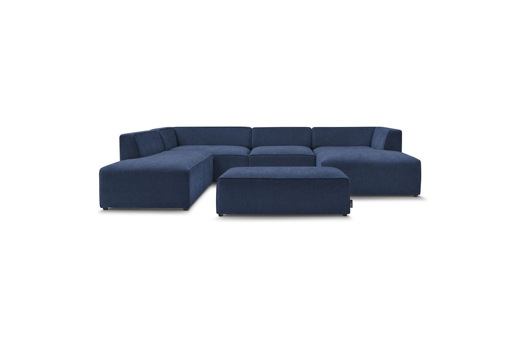 Fixed Panoramic Sofa - Megeve - With Pouffe - Textured Fabric - Right-Hand Corner