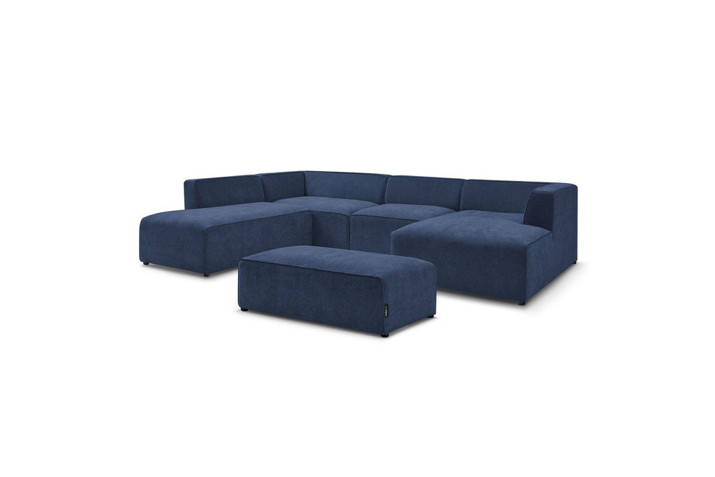 Fixed Panoramic Sofa - Megeve - With Pouffe - Textured Fabric - Right-Hand Corner
