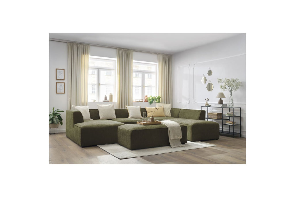 Fixed Panoramic Sofa - Megeve - With Pouffe - Textured Fabric - Left Corner
