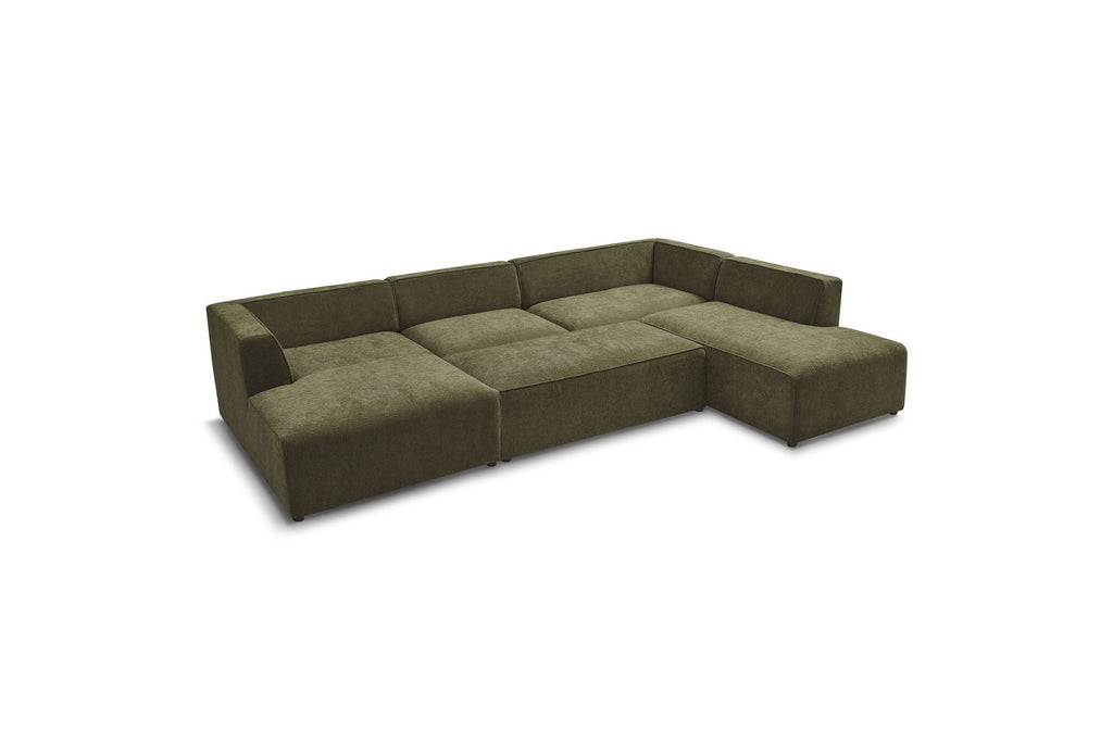Fixed Panoramic Sofa - Megeve - With Pouffe - Textured Fabric - Left Corner