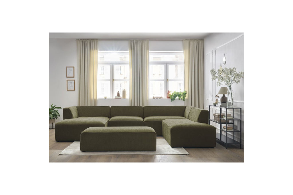 Fixed Panoramic Sofa - Megeve - With Pouffe - Textured Fabric - Left Corner