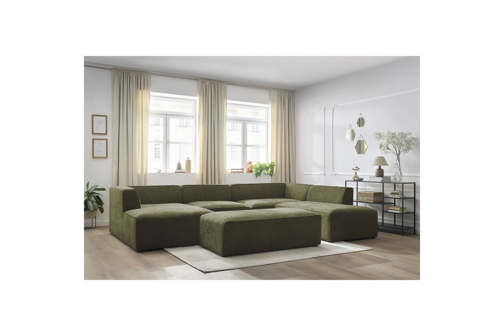 Fixed Panoramic Sofa - Megeve - With Pouffe - Textured Fabric - Left Corner