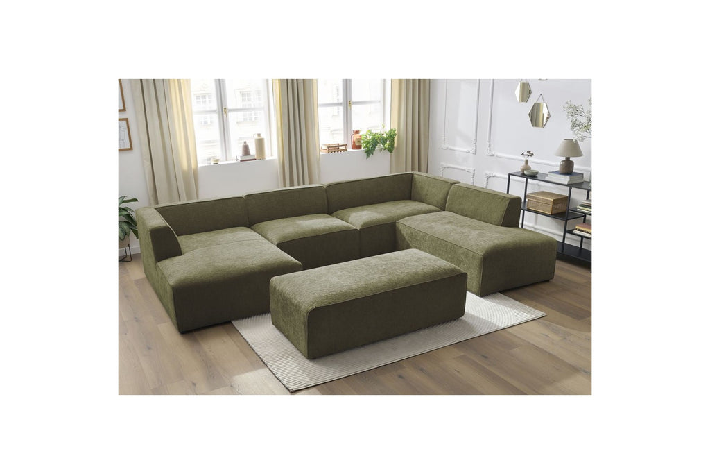 Fixed Panoramic Sofa - Megeve - With Pouffe - Textured Fabric - Left Corner