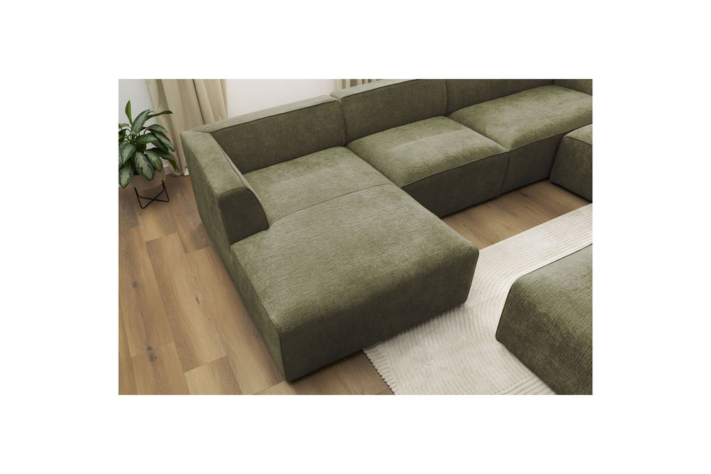 Fixed Panoramic Sofa - Megeve - With Pouffe - Textured Fabric - Left Corner