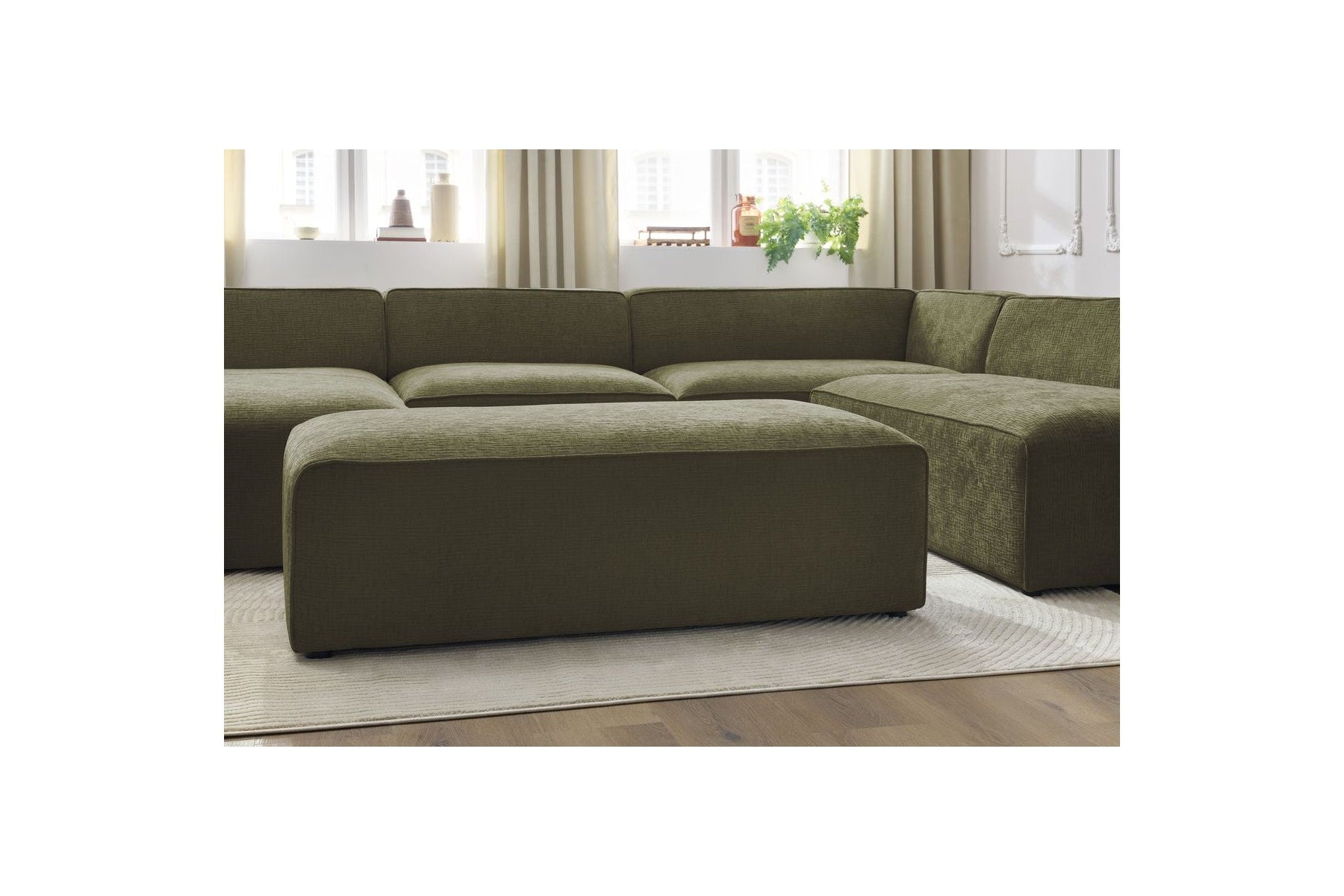 Fixed Panoramic Sofa - Megeve - With Pouffe - Textured Fabric - Left Corner