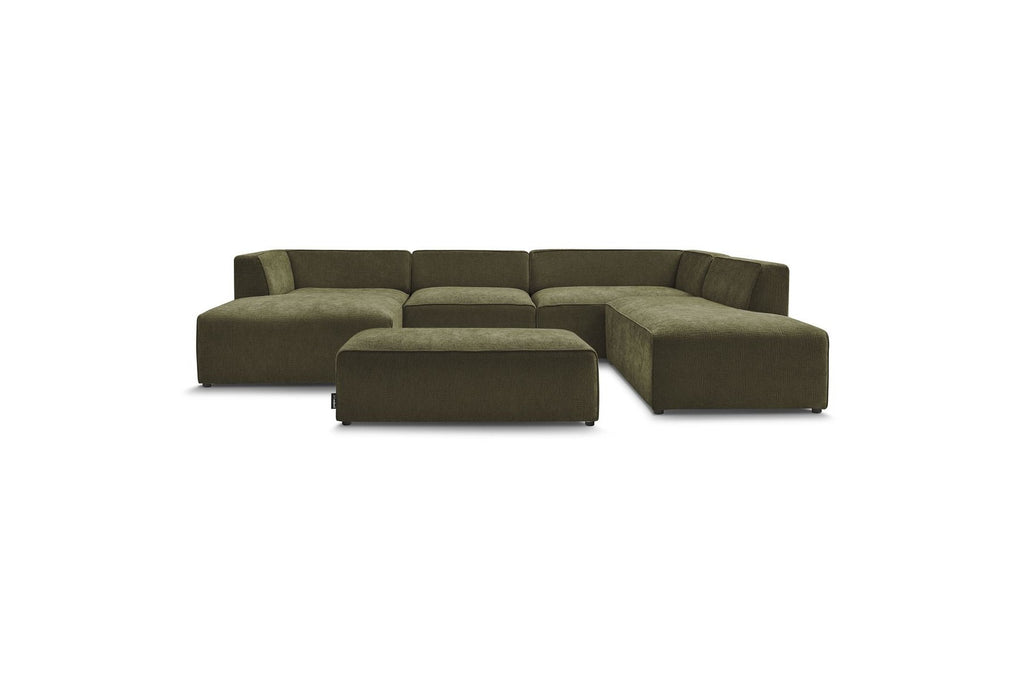 Fixed Panoramic Sofa - Megeve - With Pouffe - Textured Fabric - Left Corner