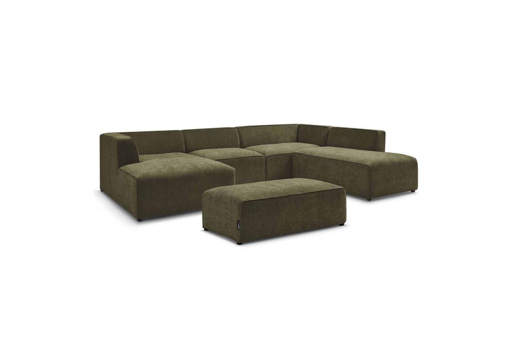 Fixed Panoramic Sofa - Megeve - With Pouffe - Textured Fabric - Left Corner