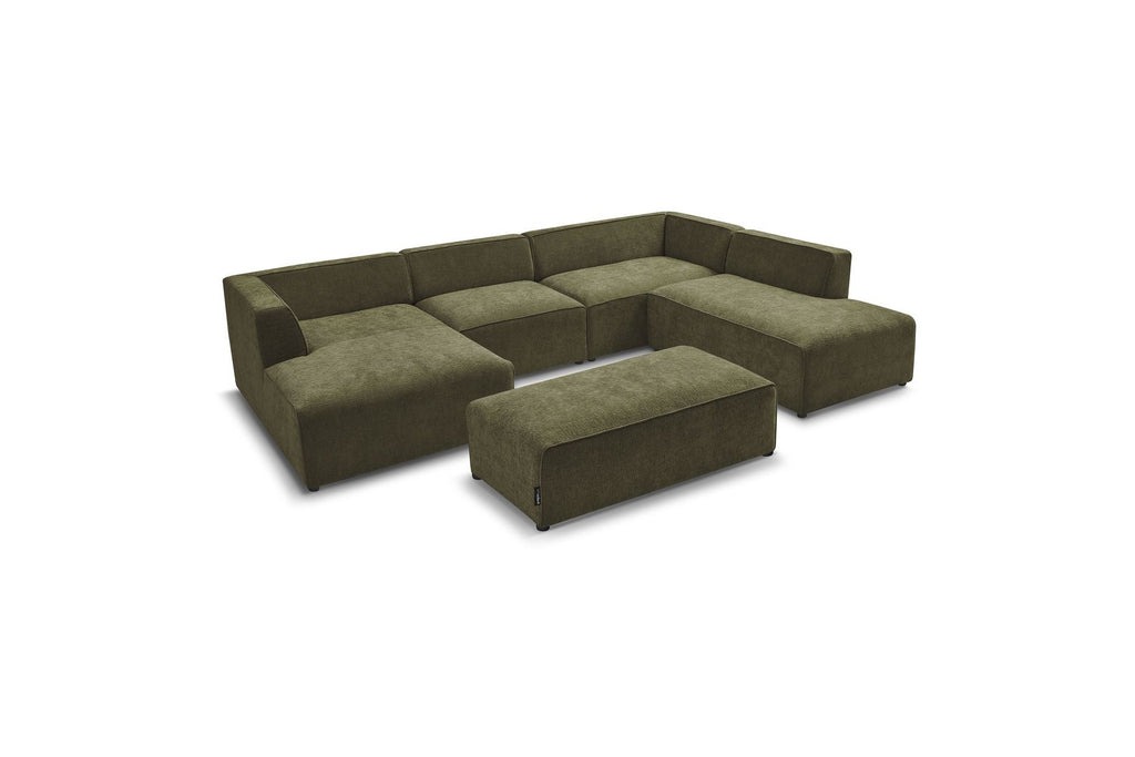 Fixed Panoramic Sofa - Megeve - With Pouffe - Textured Fabric - Left Corner