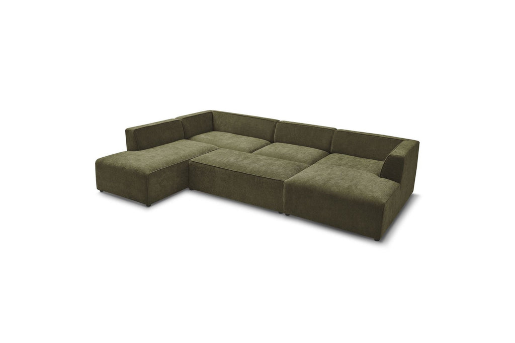 Fixed Panoramic Sofa - Megeve - With Pouffe - Textured Fabric - Right-Hand Corner