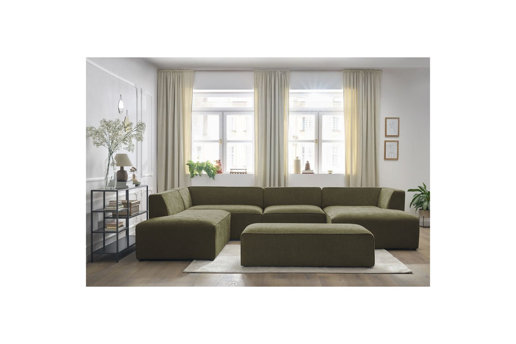 Fixed Panoramic Sofa - Megeve - With Pouffe - Textured Fabric - Right-Hand Corner