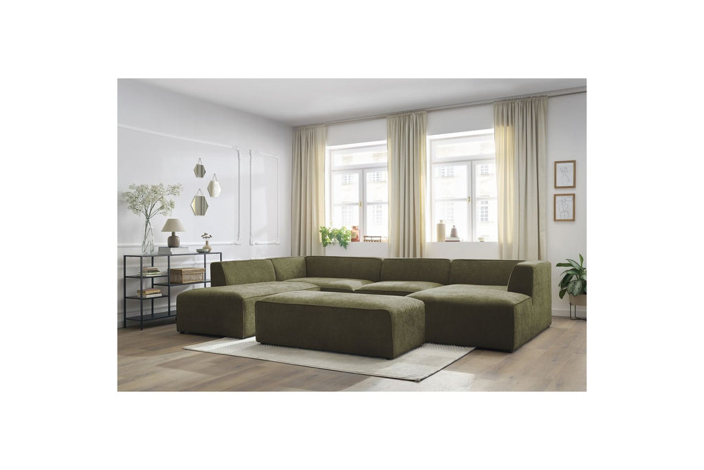 Fixed Panoramic Sofa - Megeve - With Pouffe - Textured Fabric - Right-Hand Corner