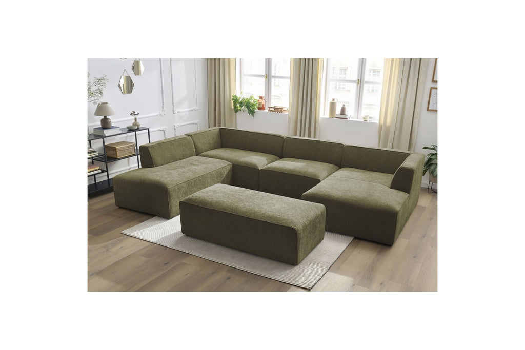 Fixed Panoramic Sofa - Megeve - With Pouffe - Textured Fabric - Right-Hand Corner