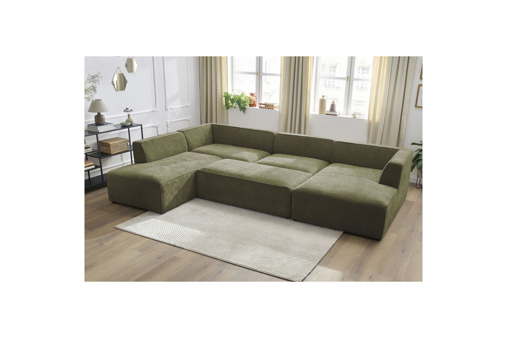 Fixed Panoramic Sofa - Megeve - With Pouffe - Textured Fabric - Right-Hand Corner
