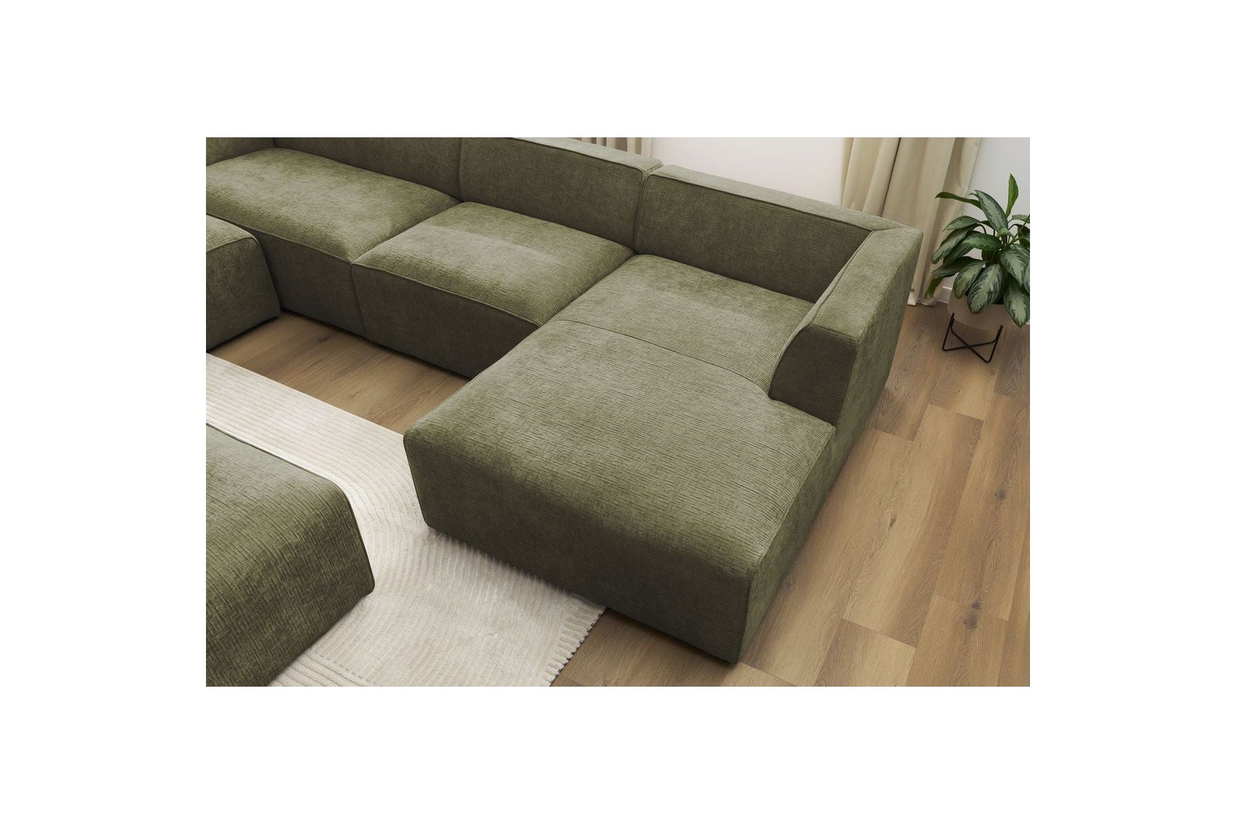 Fixed Panoramic Sofa - Megeve - With Pouffe - Textured Fabric - Right-Hand Corner