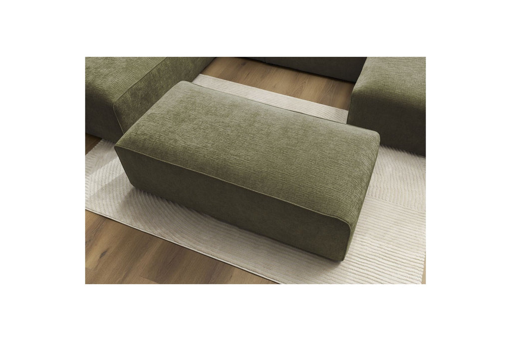 Fixed Panoramic Sofa - Megeve - With Pouffe - Textured Fabric - Right-Hand Corner