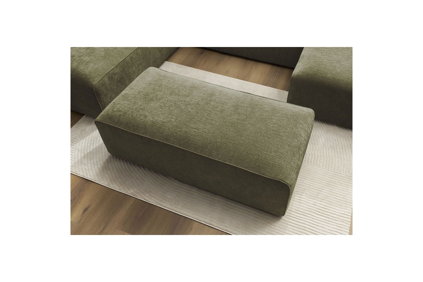 Fixed Panoramic Sofa - Megeve - With Pouffe - Textured Fabric - Right-Hand Corner