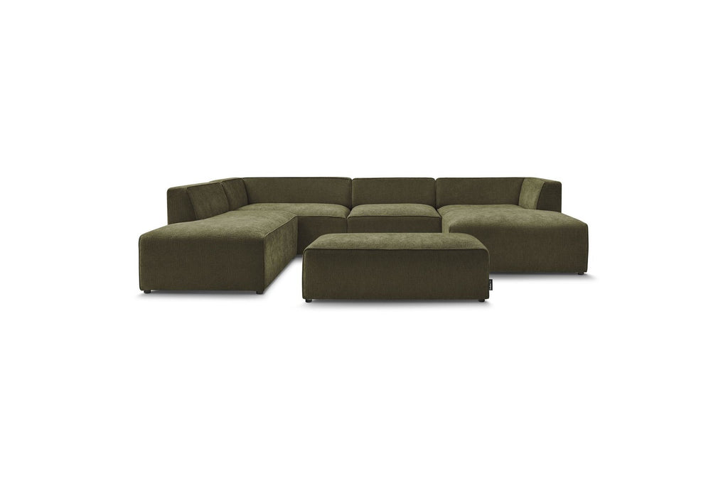 Fixed Panoramic Sofa - Megeve - With Pouffe - Textured Fabric - Right-Hand Corner