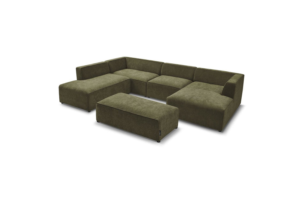 Fixed Panoramic Sofa - Megeve - With Pouffe - Textured Fabric - Right-Hand Corner
