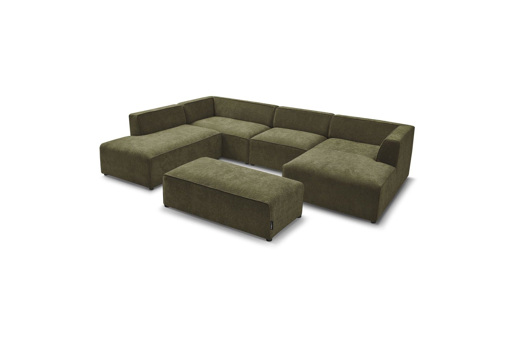 Fixed Panoramic Sofa - Megeve - With Pouffe - Textured Fabric - Right-Hand Corner