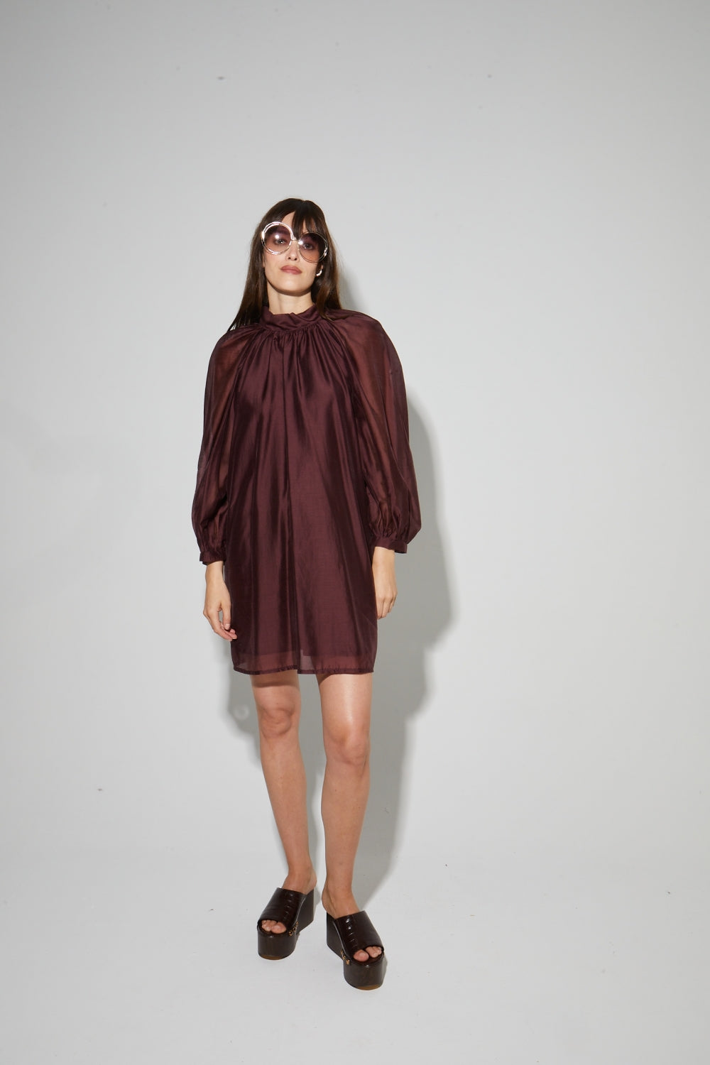 Robe Ilona Voile Chocolat, Fabriquée En Italie