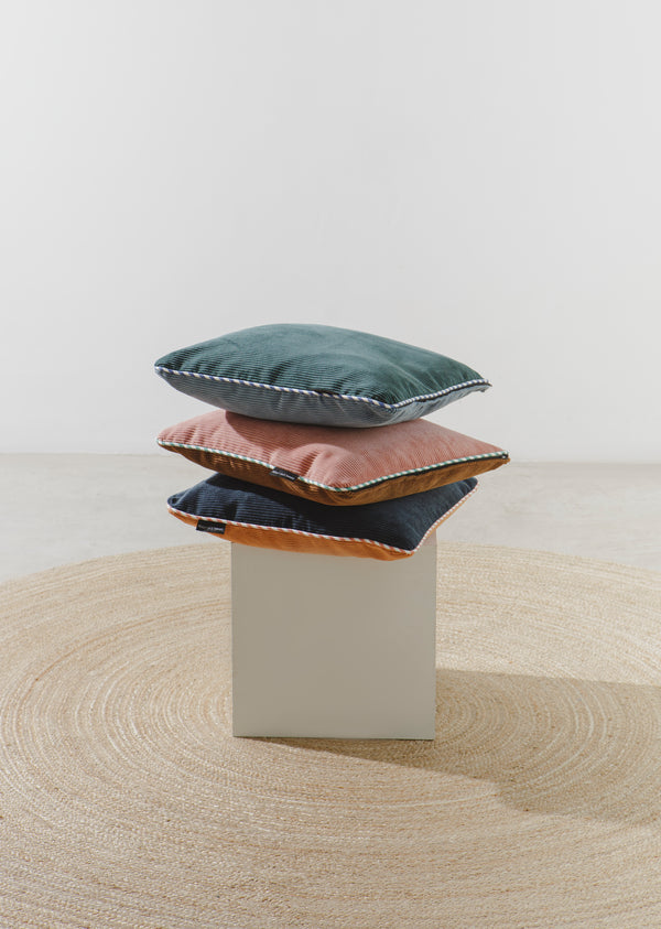 Double-Sided 50x35 Corduroy Cushion - Green and Blue