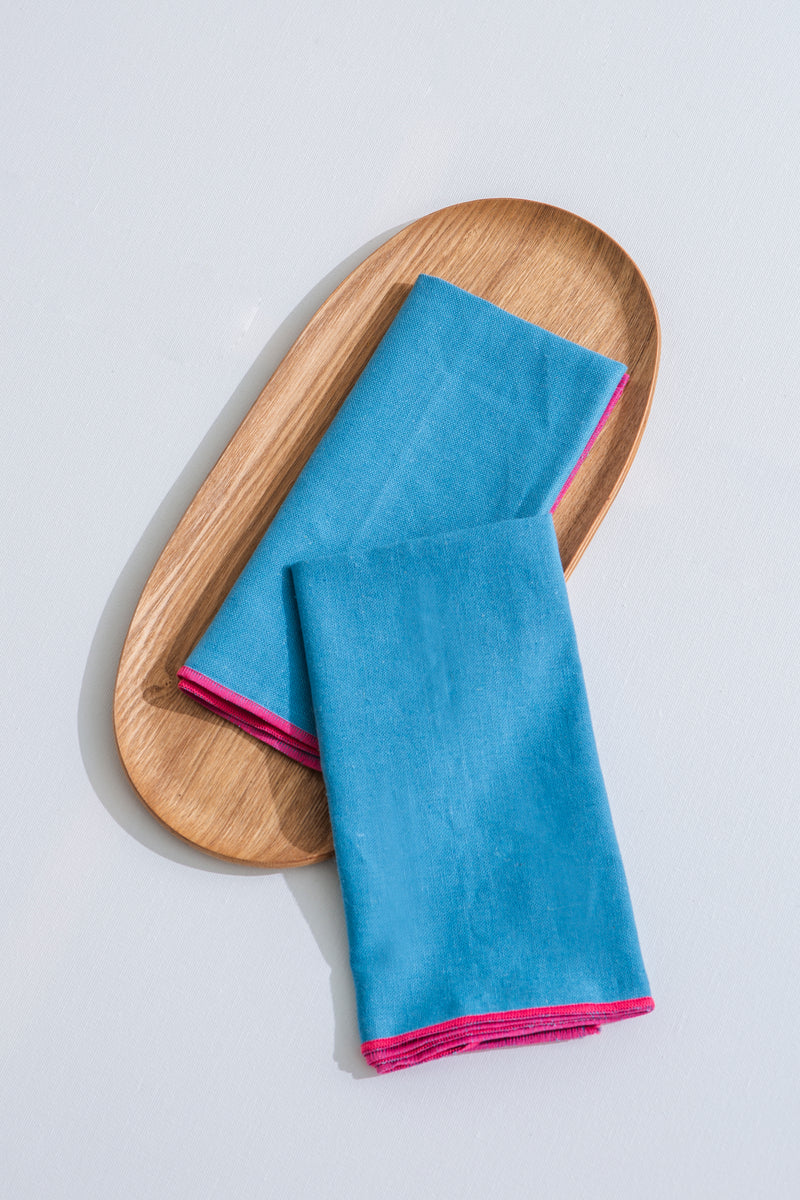 Set 4 Serviettes - Bleu/Fuchsia