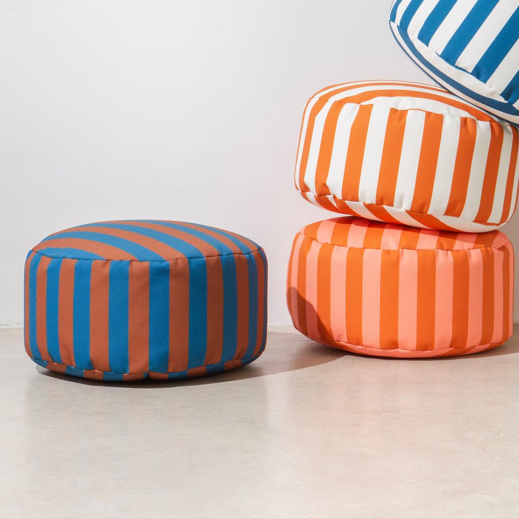 Striped Pouffe - Blue and Brown