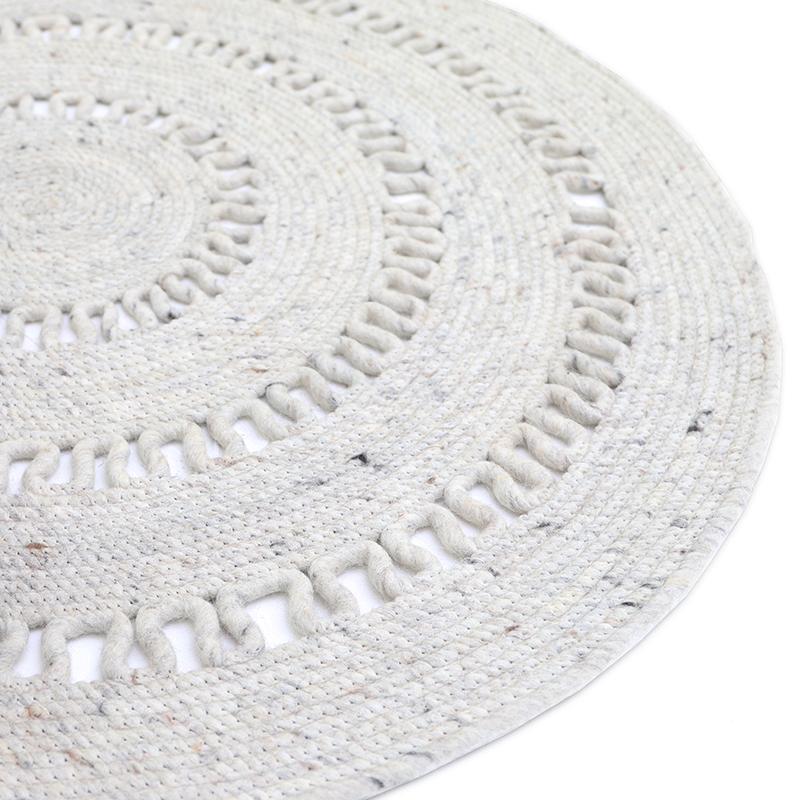 Tapis Laine Feutrée Rond Ajourée Bibek Naturel M