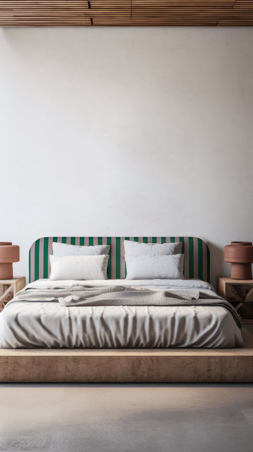 Tête De Lit Eddie Revêtue De Velours - Rayures Vertes Et Roses