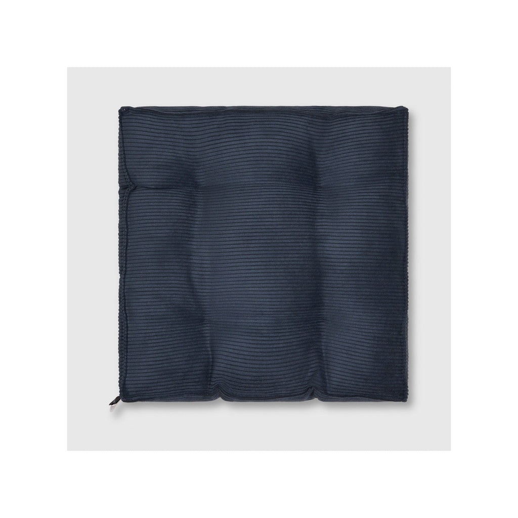 Gustav Square Cushion in Ribbed Velvet - Navy