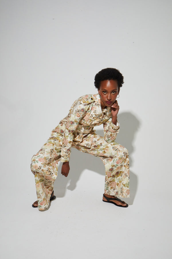 Wally Esprit Workwear Jacket, Vintage Flower Print Made in Italy