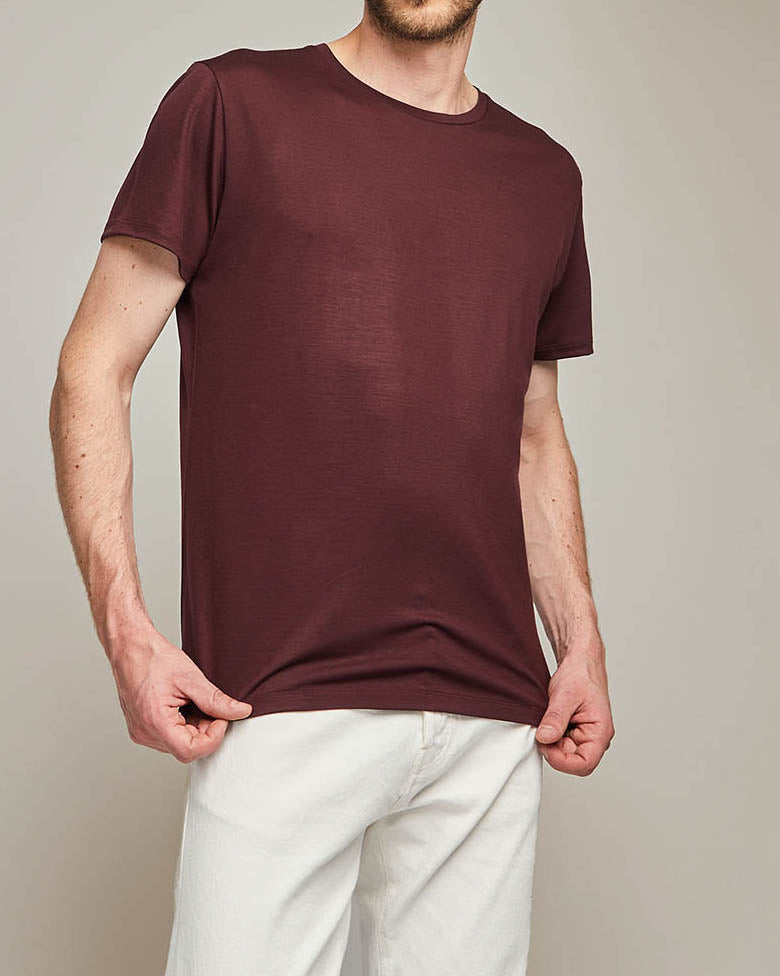 T-shirt Newtim en laine merinos luxueuse bordeaux - 1