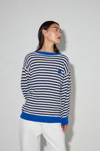 Maille Marinère Cleo Blue En Fil De Coton Éponge, Fabriquée En Italie