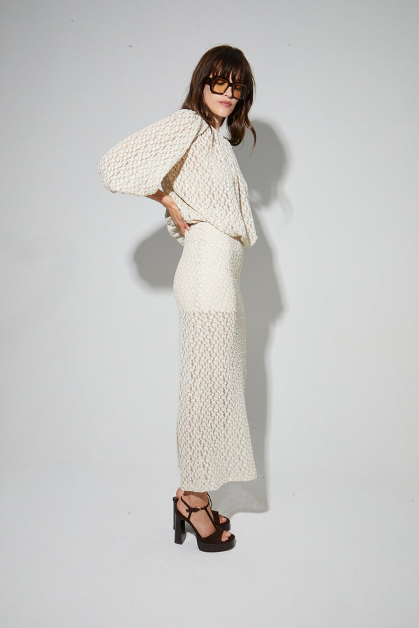 Rebecca Flower Maxi Skirt Natural Lace Made in Italy