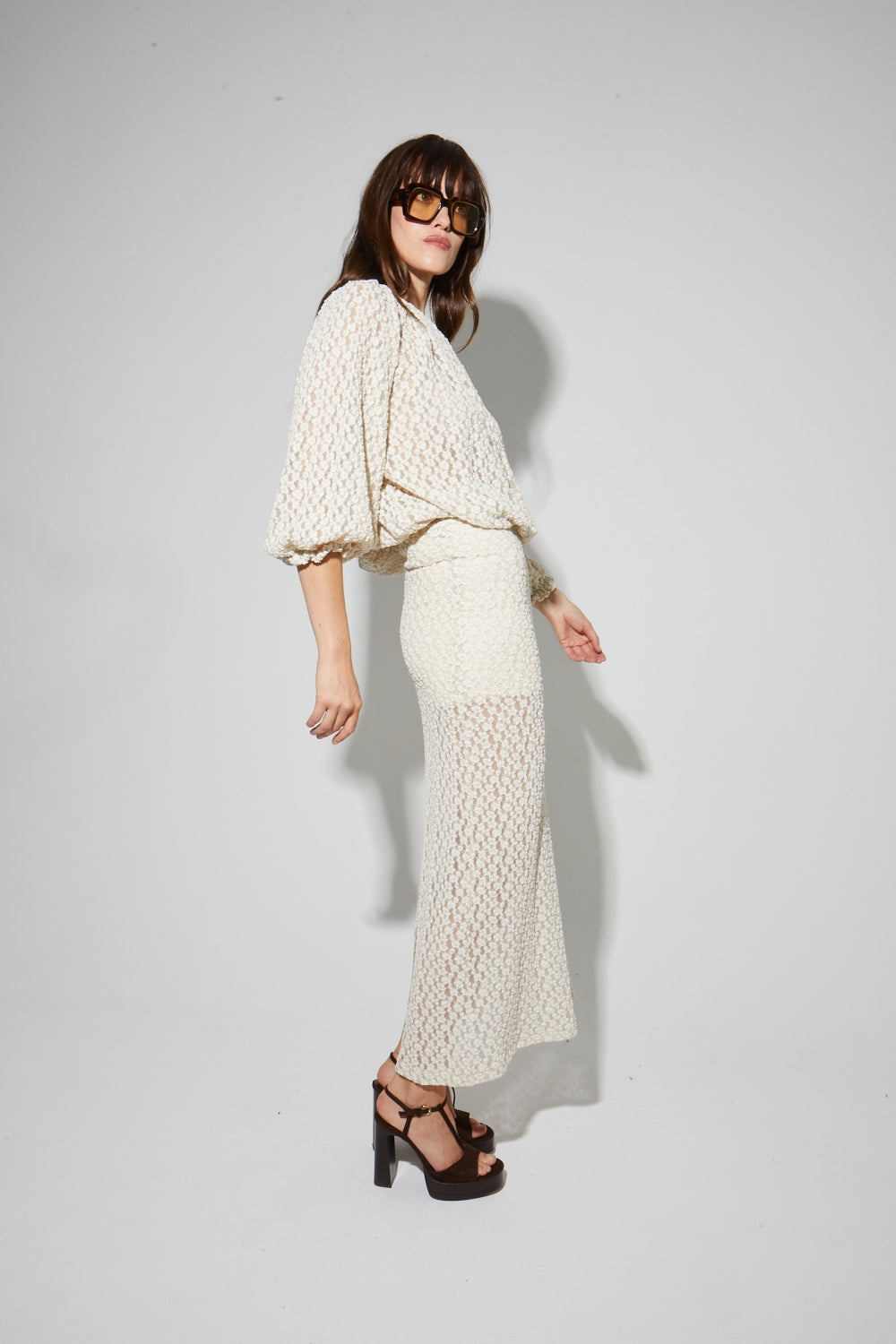 Maxi Jupe Rebecca Flower Dentelle Naturel Fabriquée En Italie