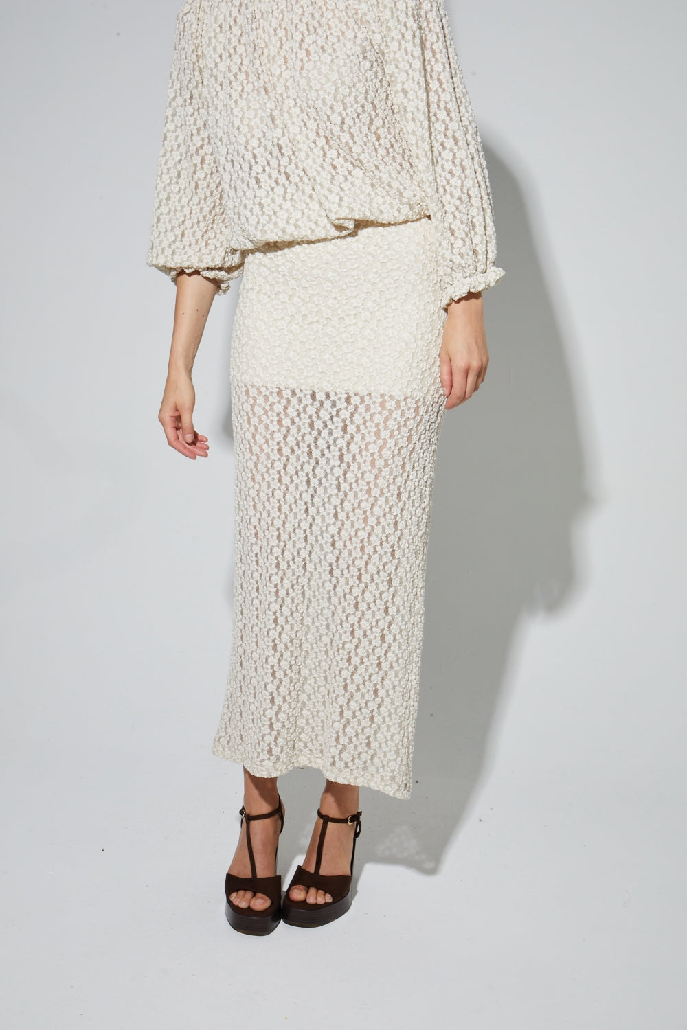 Maxi Jupe Rebecca Flower Dentelle Naturel Fabriquée En Italie